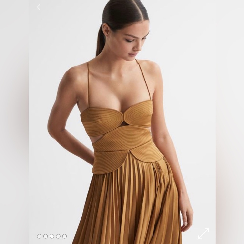 Reiss Gold US 6 pleated maxi dress perfect for weddings,date/dinner events. - Picture 2 of 7